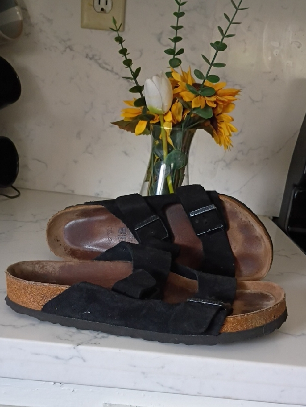Birkenstock Black Suede Slide Sandals